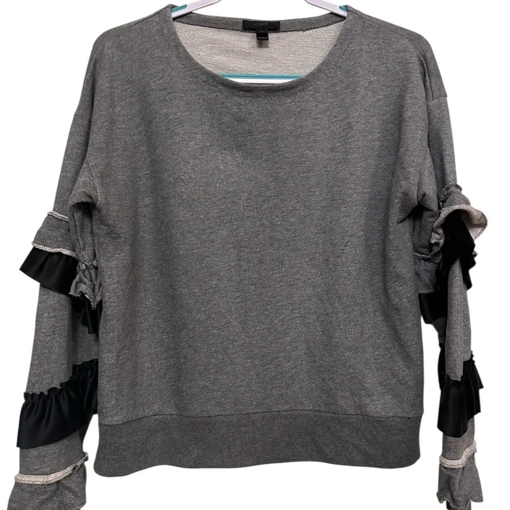 EUC J. Crew Heather Gray Top with Ruffle Detail